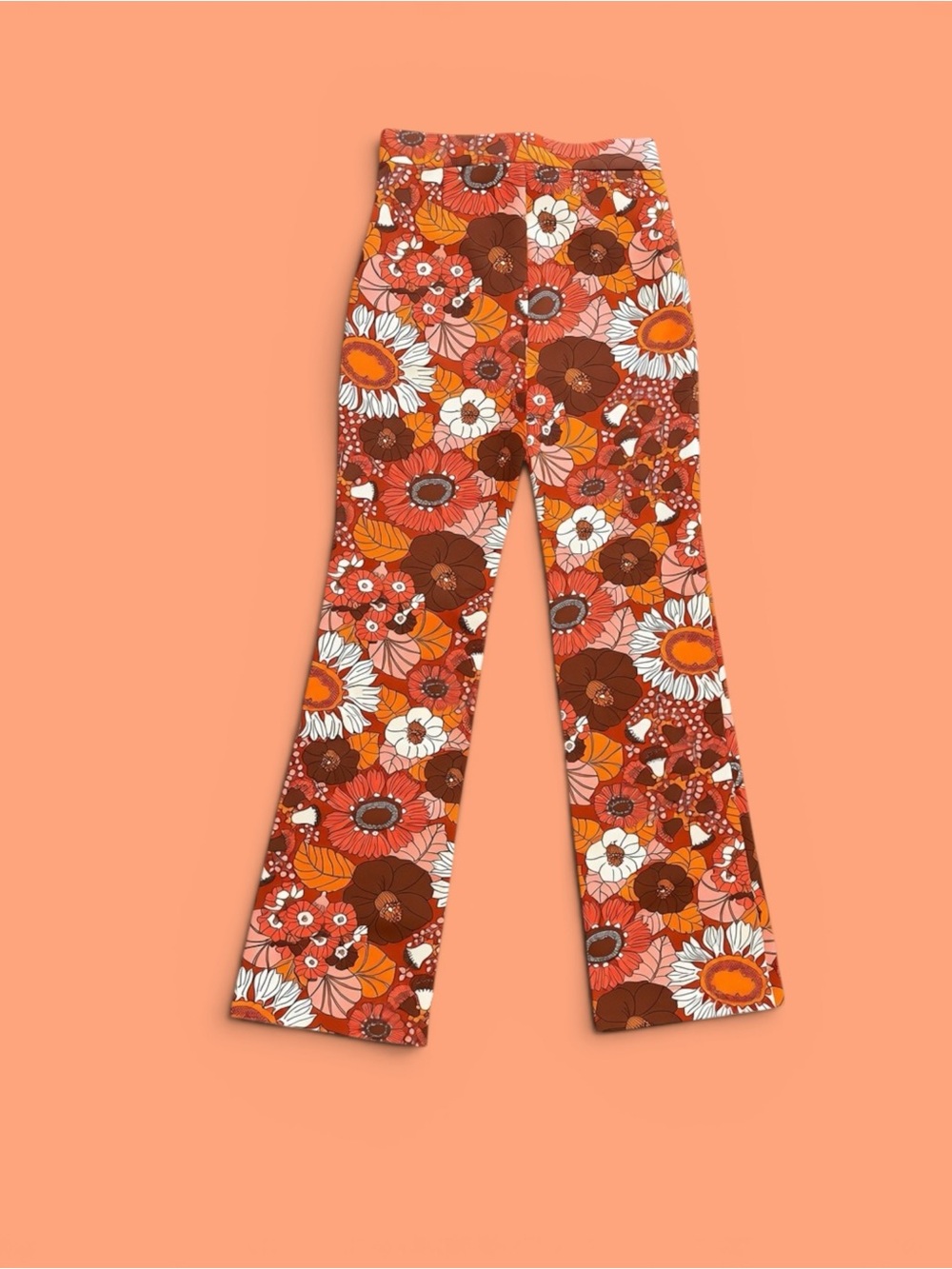 Zara Retro Floral Flare Pants - Orange Brown White - Picture 2 of 3